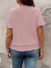 Plus Size Women's Smocked Blouse Black Short Sleeve Casual Formal Top