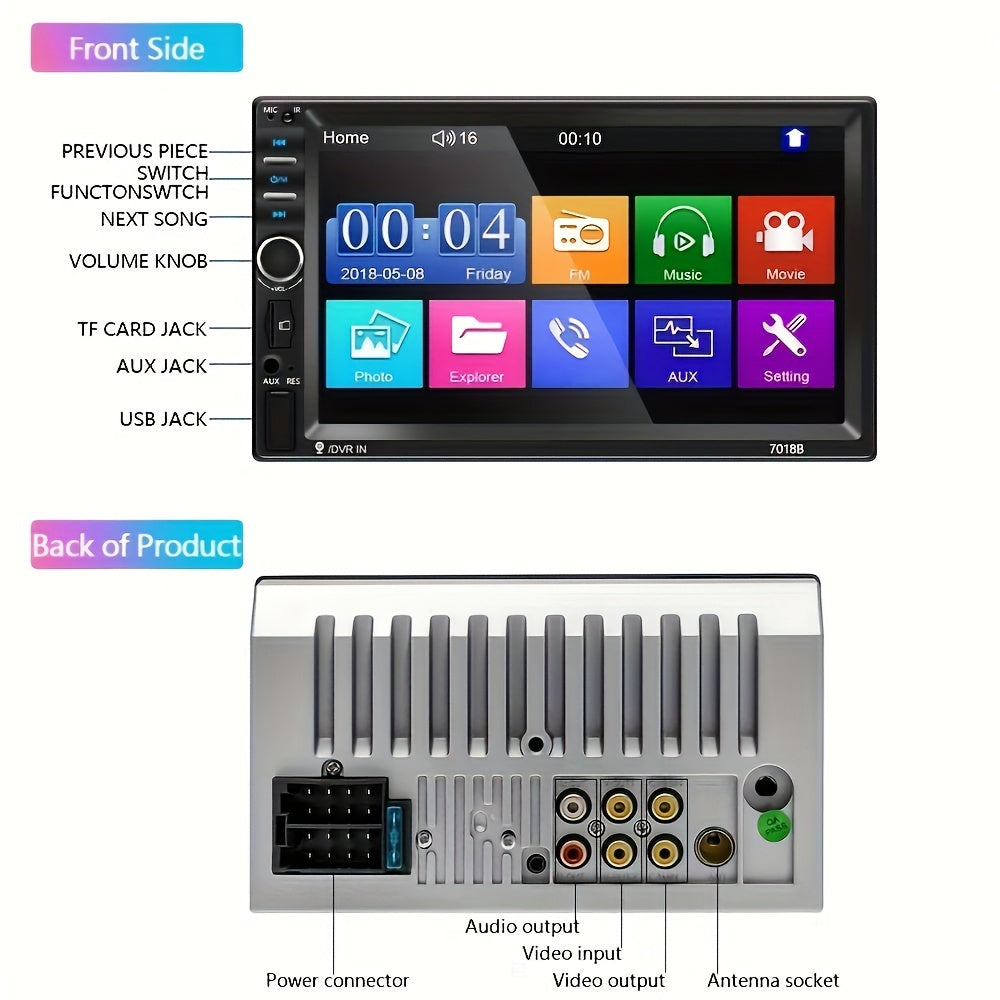 Car Multimedia Player 17.78cm 2Din Car Stereo System Wireless Mirror Link FM