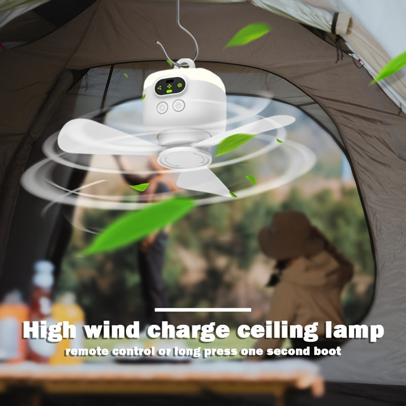 Portable Camping Fan with LED Light and Remote Control, Rechargeable 8000mAh Battery, Detachable Blades, Timer, 3 Speeds