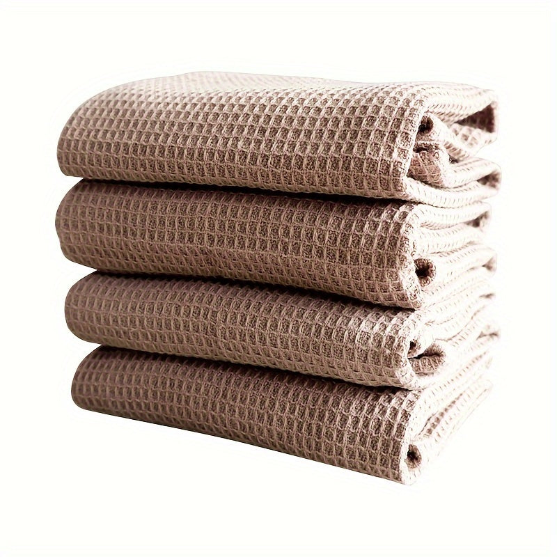 Set of 4 Thickened Waffle Weave Cotton Dish Towels for Kitchen Cleaning in Mixed Colors