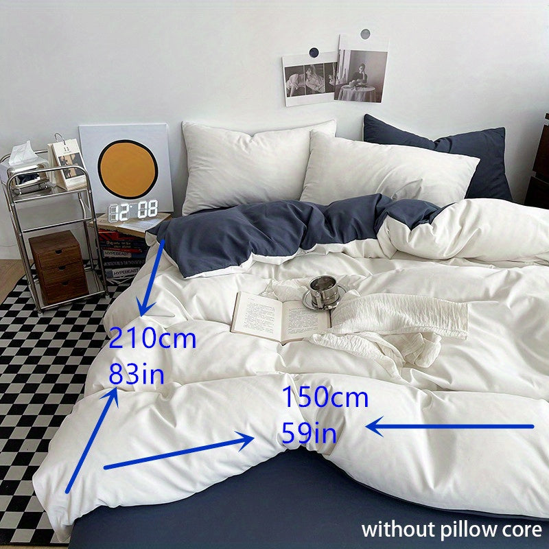 Set of 3 Solid Color Double Stitch Quilt Cover Sets in White Blue Gray with Pillowcases