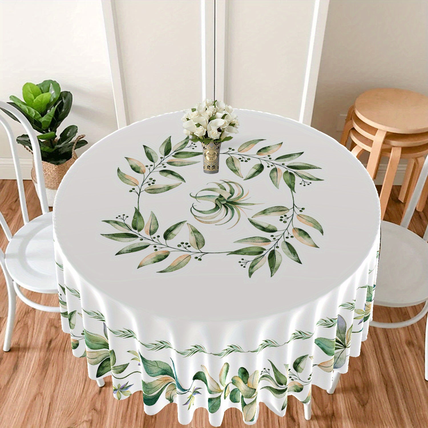 Large Flower Pattern Round Tablecloth for Dining and Home Decor