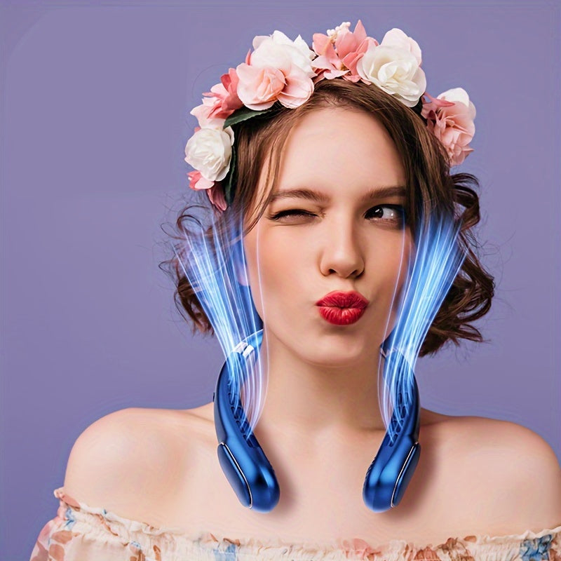 Portable Neck Fan 360° Bladeless Personal Fan USB Rechargeable Adjustable for Indoor Outdoor Use