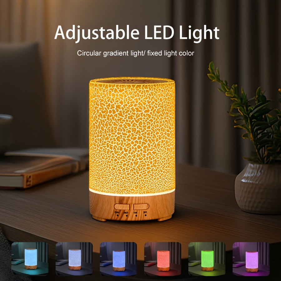 Humidifier with 150ml Capacity, 7-Color Adjustable Light, Wood Grain Finish, USB Powered for Desktop and Room Use