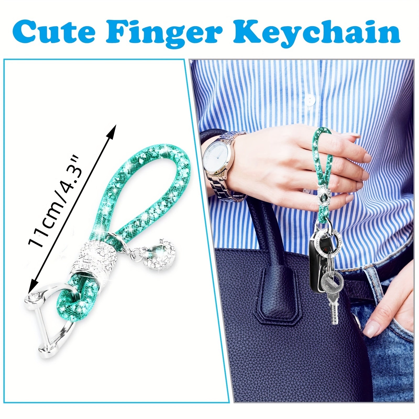 Crystal Bling Car Keychain for Women, Rhinestone Ring and Strap Accessory