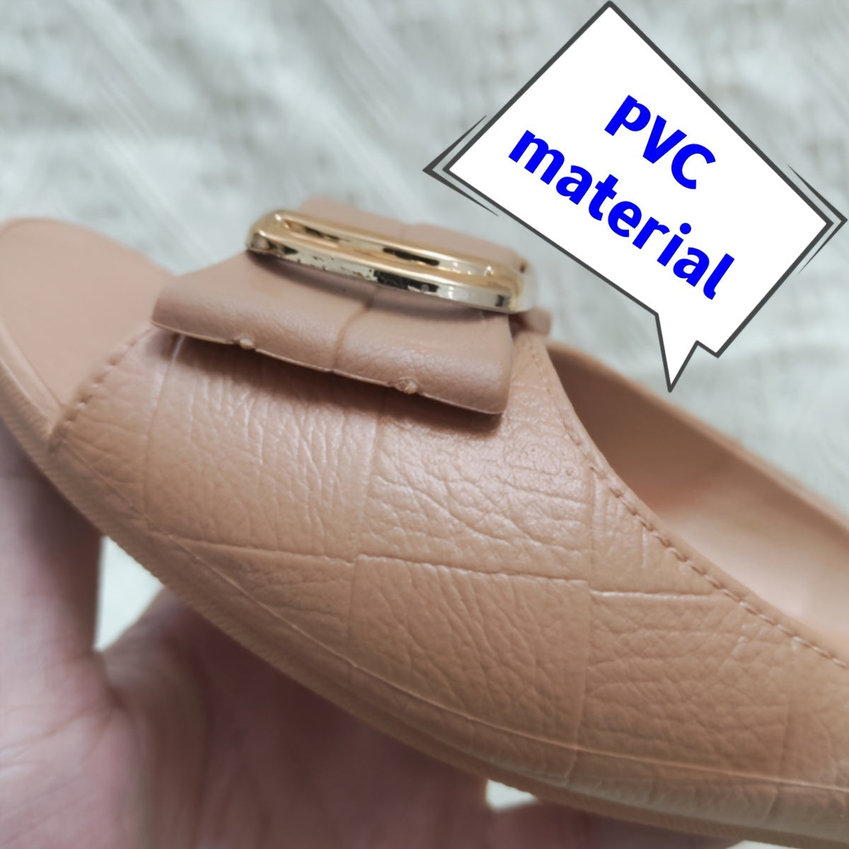 Women's Summer PVC Slide Sandals Open Toe Black with Gold Buckle Non-Slip Sole