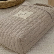 Khaki Embroidered Diaper Bag with Zipper for On-the-Go Stroller Hanging Cotton Handbag