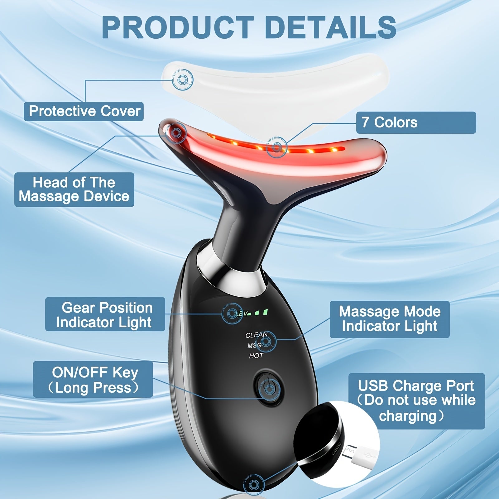 Rechargeable Face and Neck Massager with Heating Function Compact Portable Skin Care Device for Home Use
