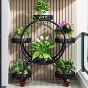 European-Style Metal Hanging Plant Stand with Wheels Multi-Level Indoor Outdoor Circular Design