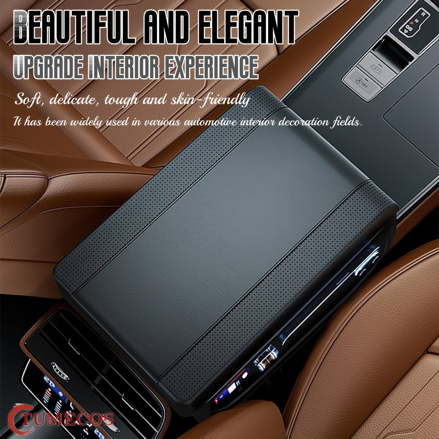 Universal Car Armrest Cushion with Memory Foam Black Ergonomic Support