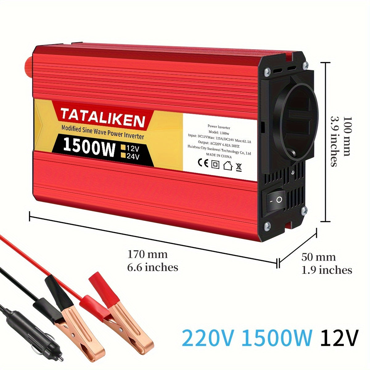 2500W Car Power Inverter DC 12V to AC 220V with USB Charger for RV Travel