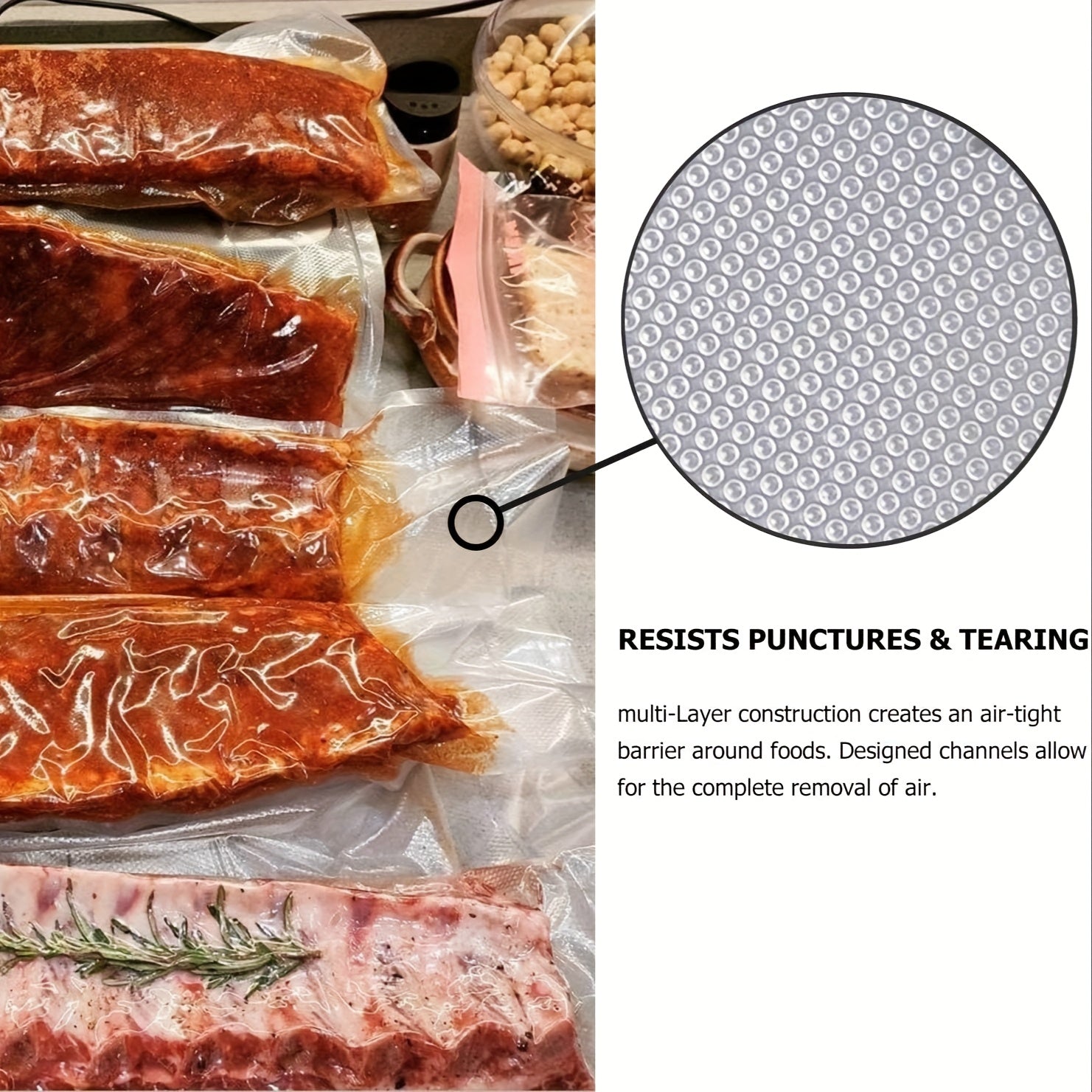 15m Vacuum Sealer Bag Roll Odor-Resistant Food Storage 12in x 50yd Easy-to-Cut