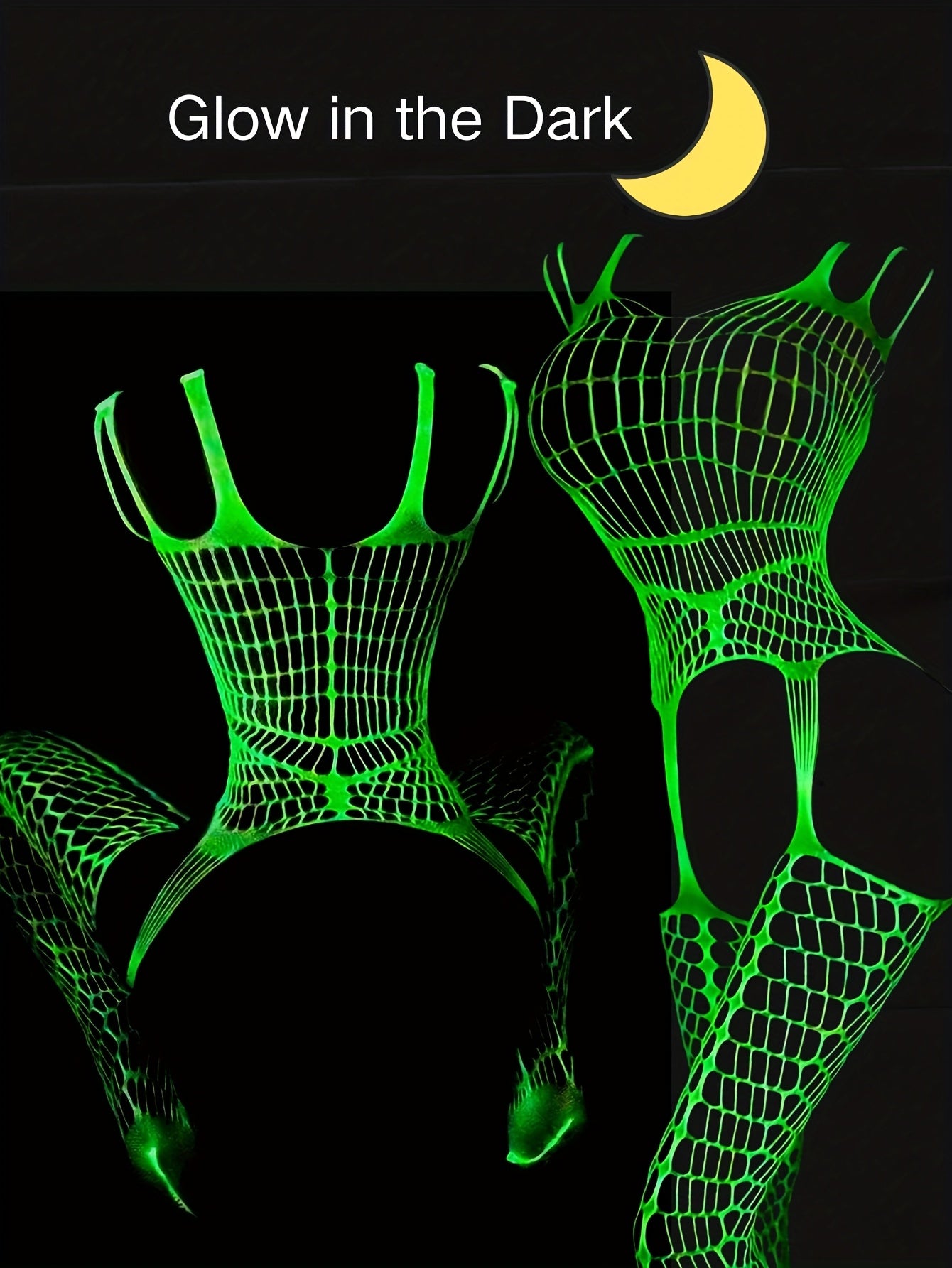 Women's Glow in the Dark Fishnet Bodysuit Lingerie with Mesh Stockings