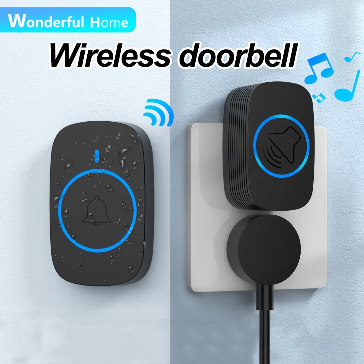 Wireless Doorbell with 38 Ringtones 1050FT Range Adjustable Volume and LED Indicators