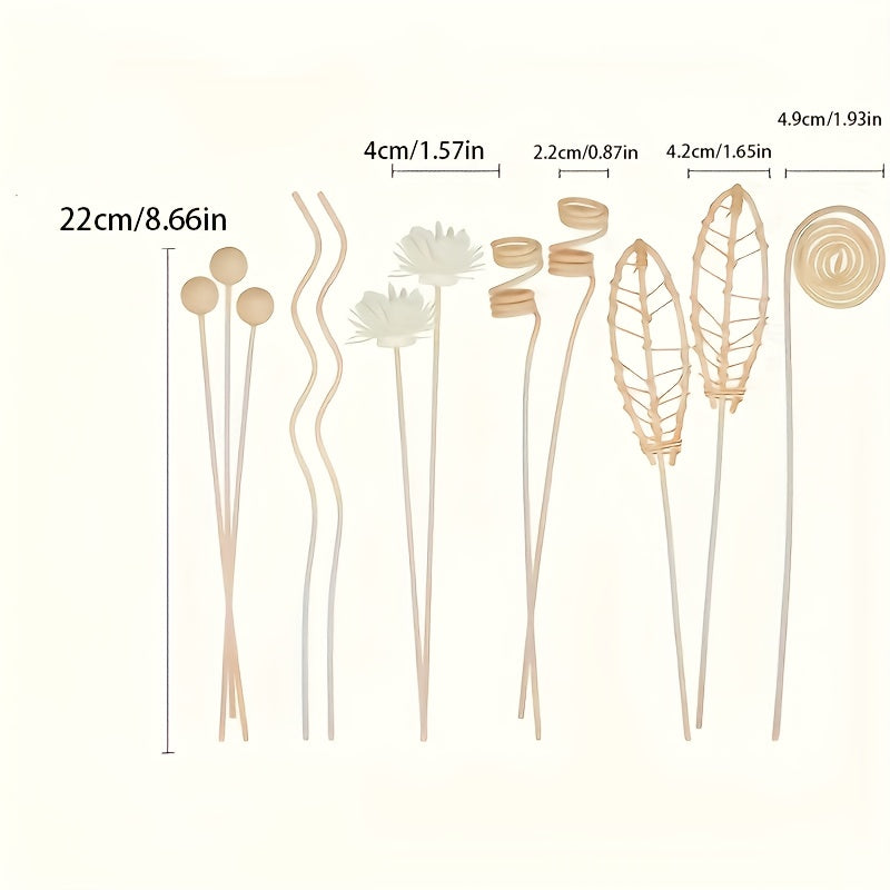 Uy dekoratsiyasi va aromaterapiya uchun tabiiy rattan tayoqchalari va oq gul aksessuarlari bilan 12 ta qismli diffuzor to'plami