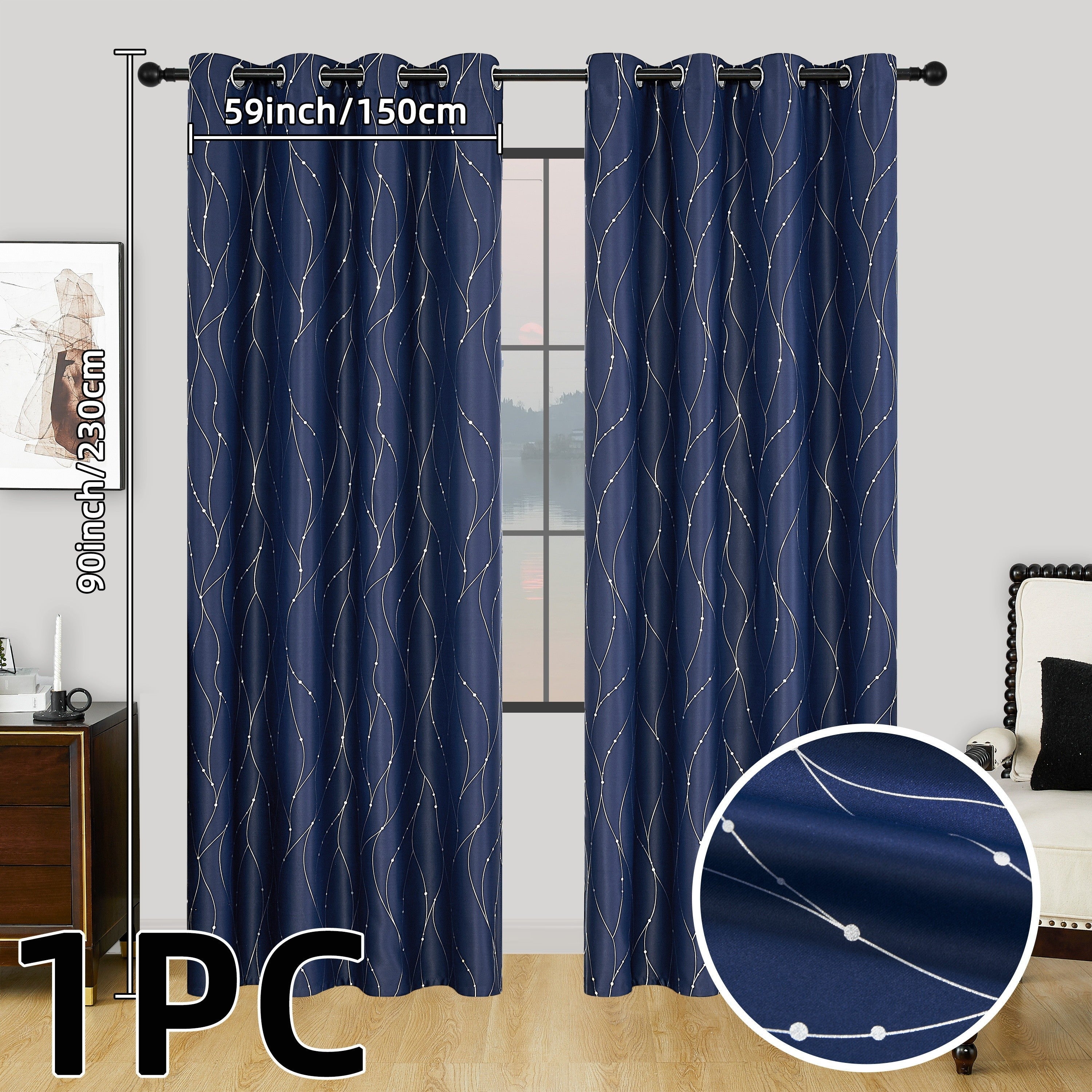 Geometric Pattern Blackout Curtain with Heat Insulation Oil Print Grommet Top for Bedroom Living Room Office