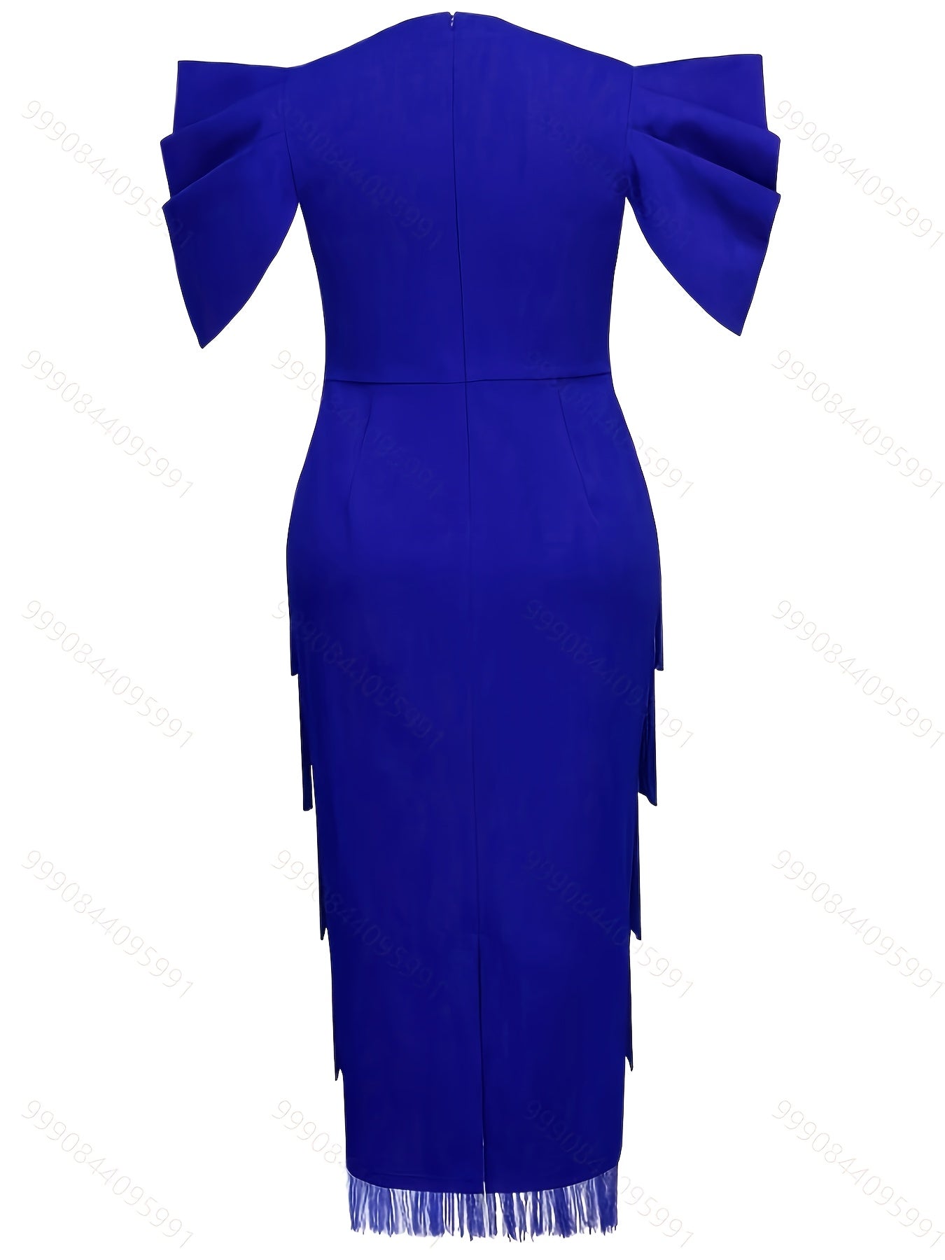Women's Bodycon Party Dress with Tassel Hem, Strapless Ruffled Shoulder, Adjustable Belt