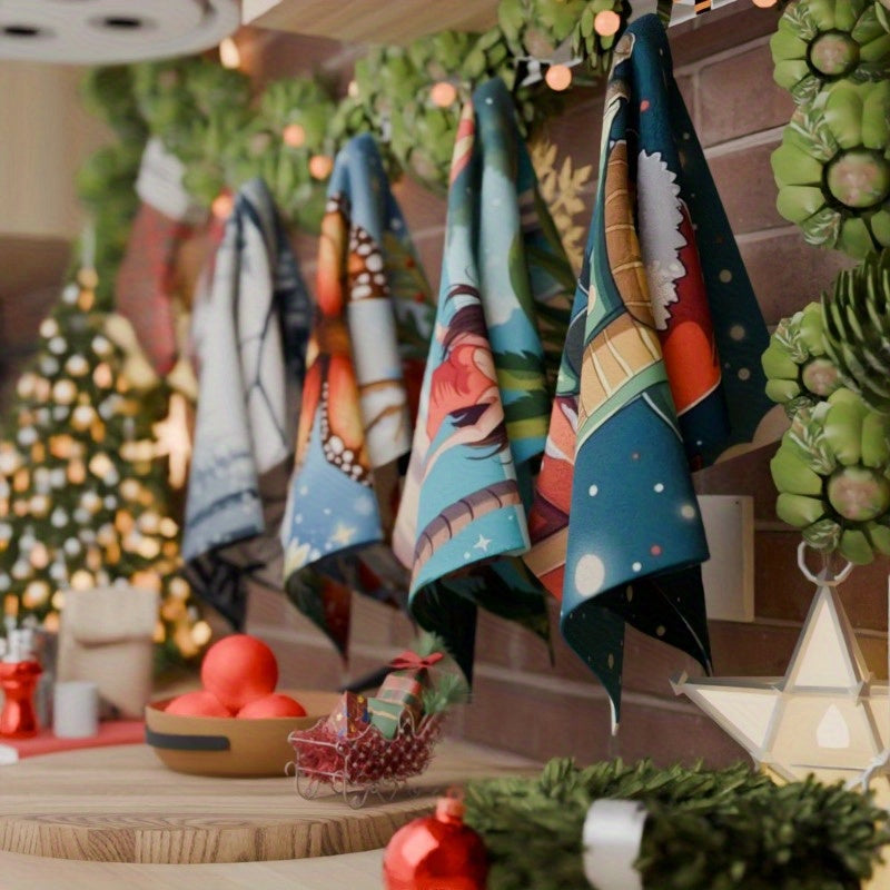 Christmas Tree Santa Claus Kitchen Towel Set 4 Pieces 45.72x66.04 cm Festive Decor