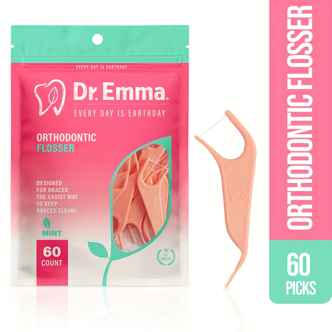 60 dona og'iz tozalash uchun oral flossers uchun braketlar tish tanlovi, nashrli ta'm, spirtli bo'lmagan