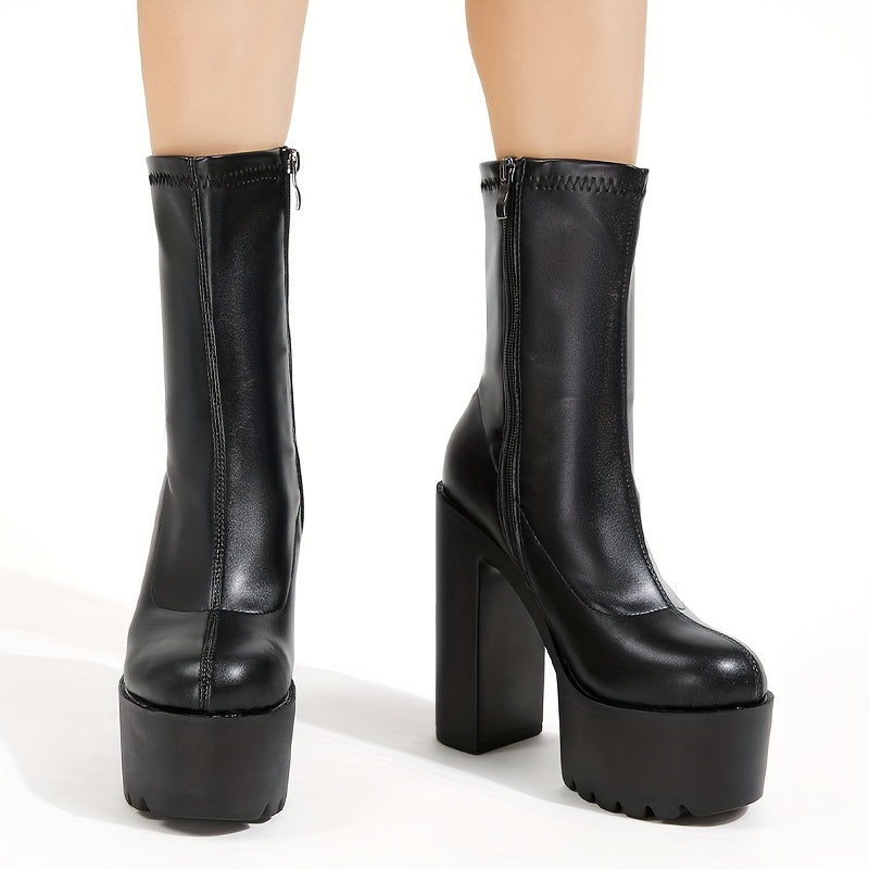 Женские черные ботинки на платформе с массивным каблуком и застежкой на щиколотке из искусственной кожи