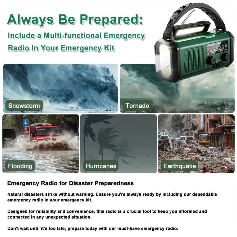 10000mAh Solar Hand Crank Emergency Radio with NOAA Weather, Flashlight and Phone Charger