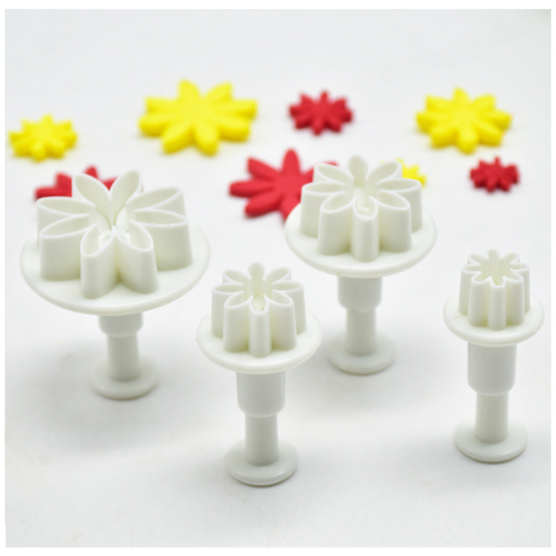 Set of 4 Flower-Shaped Fondant Molds for Cookies and Candy Baking Tools