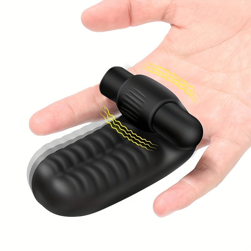Black Silicone Finger Vibrator Ribbed Texture Battery Included Personal Use