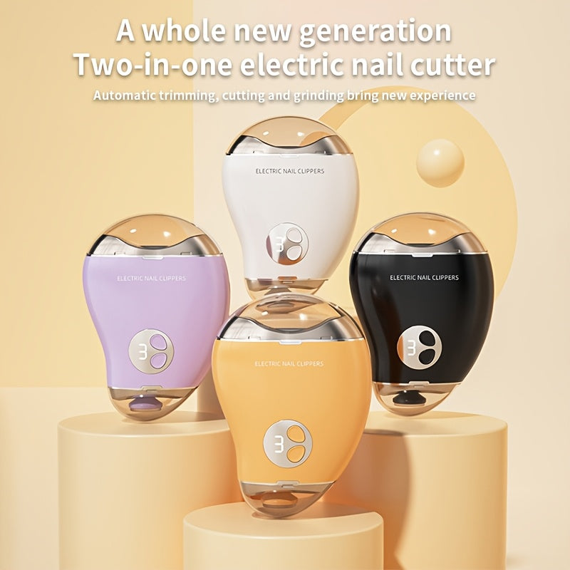 1 dona ergonomik 2-in-1 elektr tirnoq kesgichi va maydalagichi, USB orqali zaryadlanadigan xususiyat, 3 tezlik sozlamalari, LCD displey, Type-C tez zaryadlash, uzoq muddatli batareya hayoti va ichki saqlash qutisi bilan