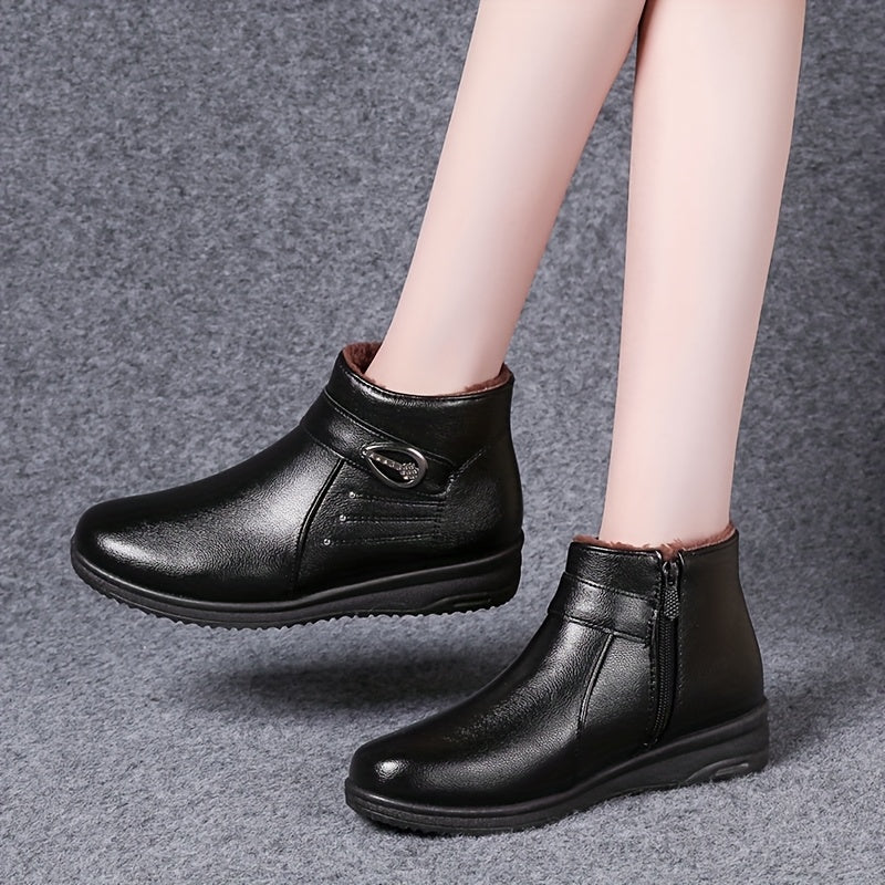 Women's Fleece-Lined Ankle Boots Warm Winter Shoes Non-Slip Sole