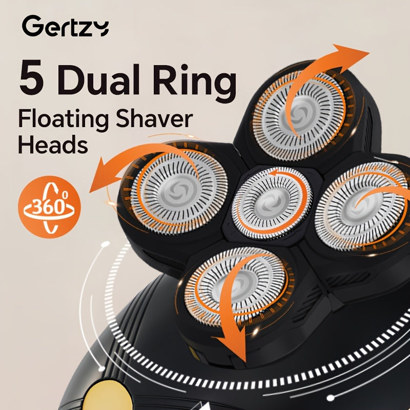 Electric Razor USB Rechargeable 5-Blade Rotary Shaver Nose Hair Trimmer Facial Cleaning Brush Stainless Steel Heads