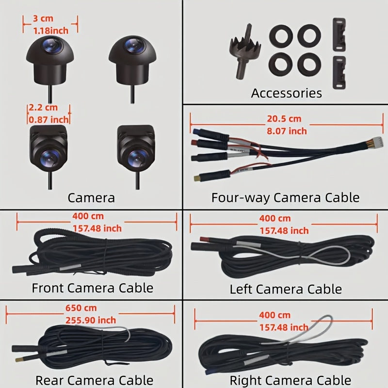 Sistema de cámara para coche con vista panorámica de 360° y visión nocturna 1080P, con ángulo amplio para vehículos Android