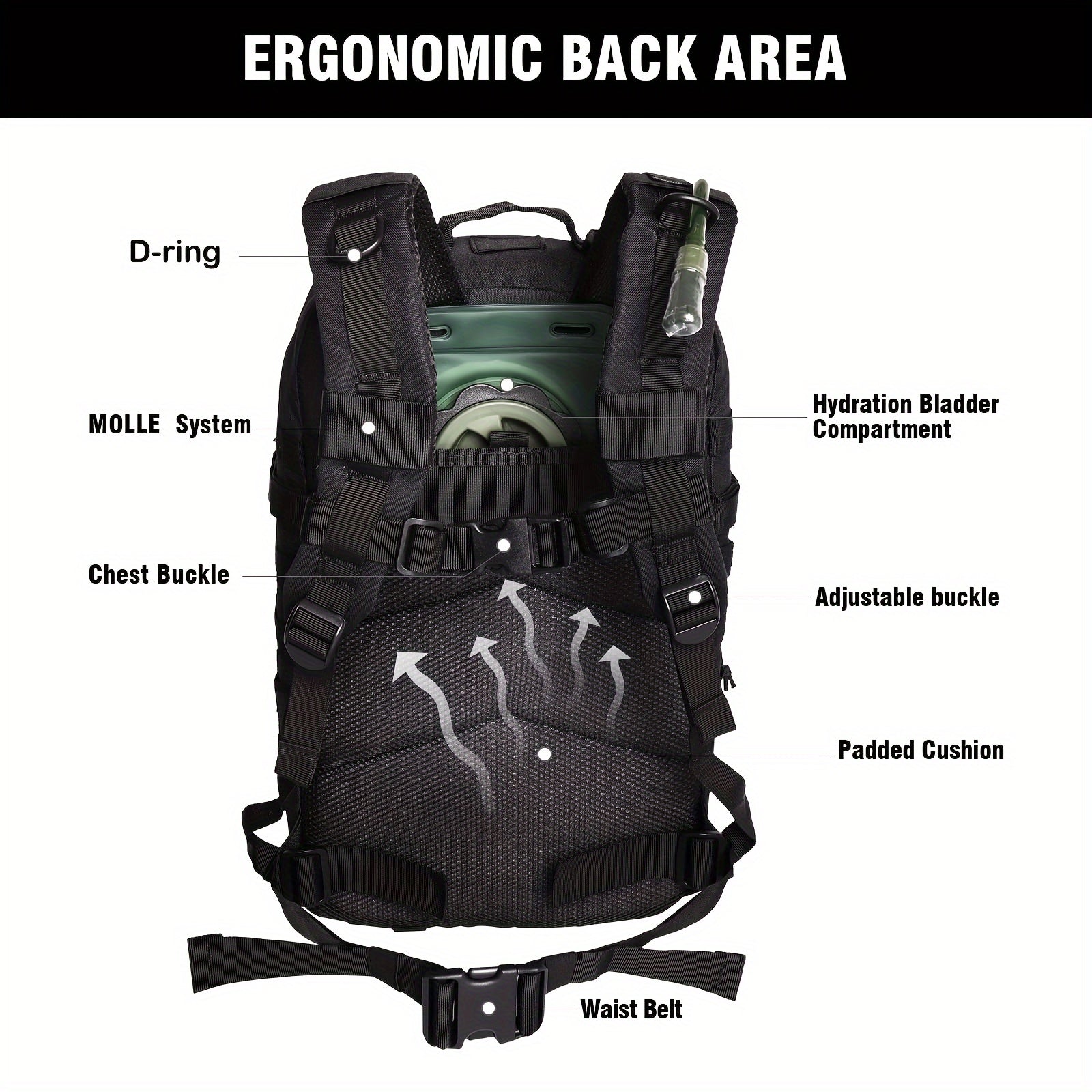 40L Waterproof Sports Backpack with MOLLE System Zipper Closure and Padded Back