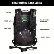 40L Waterproof Sports Backpack with MOLLE System Zipper Closure and Padded Back