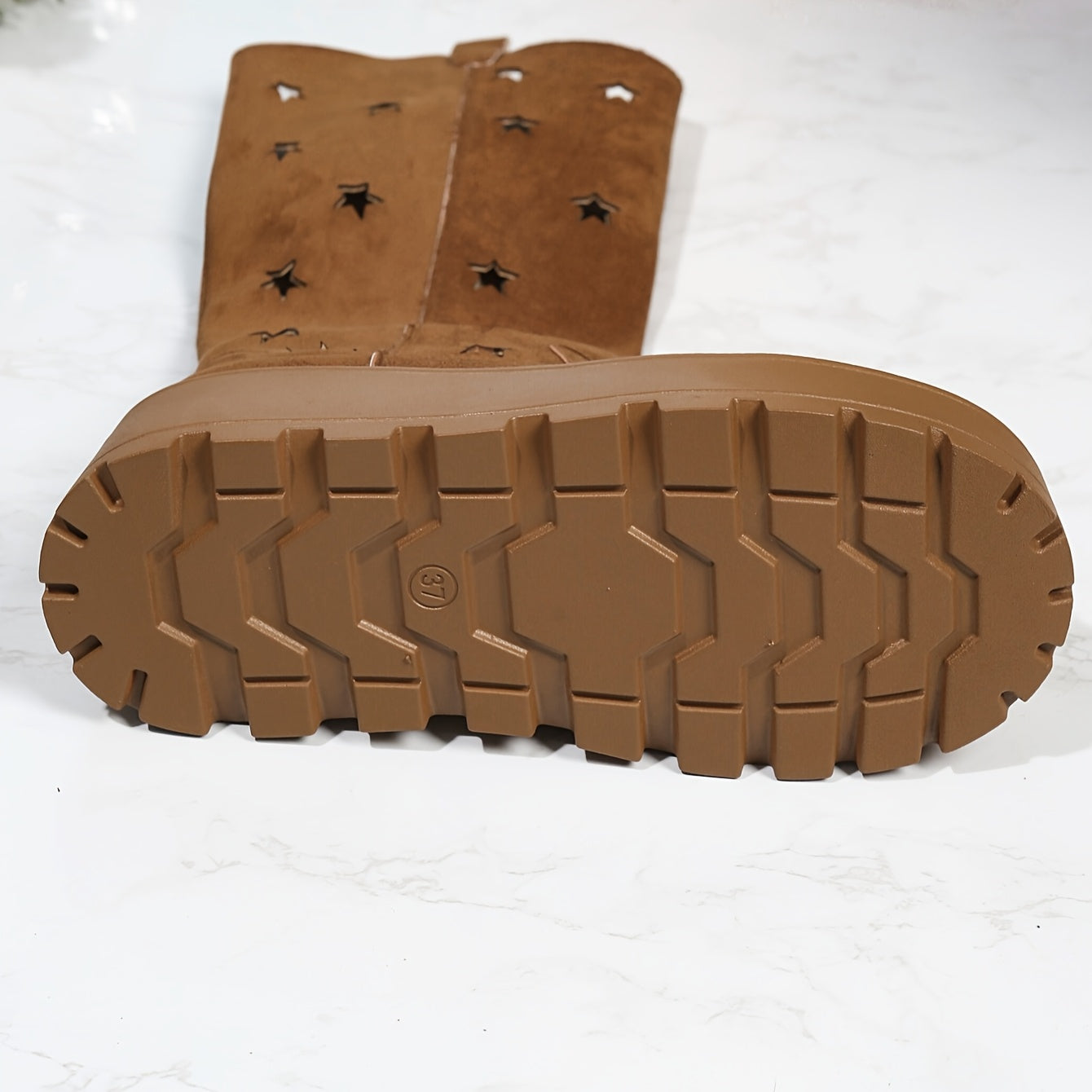 Women's Spring Ankle Boots Rubber Platform Slip-On Beige Star Embellishments