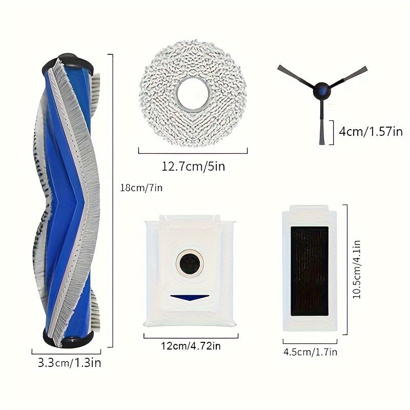 19 dona vakuum tozalash uchun aksessuarlar T30 Omni T30 Pro Omni bilan mos keladi, jumladan asosiy cho'tka, yon cho'tkalar, mop yostiqchalari, filtrlashlar, chang sumkalar.