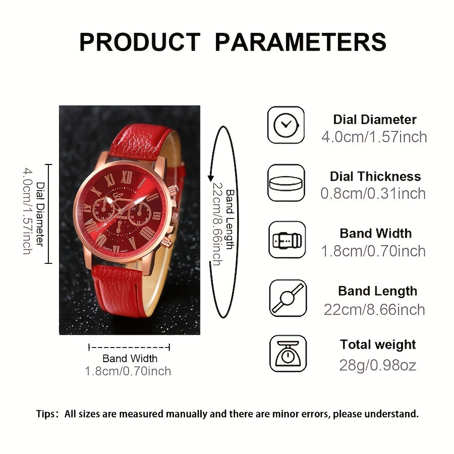 Set of 3 Women's Fashion Quartz Watches Alloy Case PU Leather Band Analog Shock-Resistant