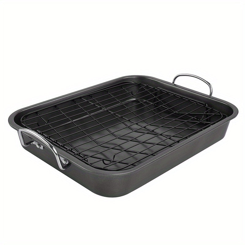 Non-Stick Baking Pan with Rack 40cm Rectangular Grill for Turkey Roasted Chicken Ham