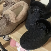 Women's Slip-On Flat Shoes Faux Fur Cuffs Non-Slip Rubber Sole Brown