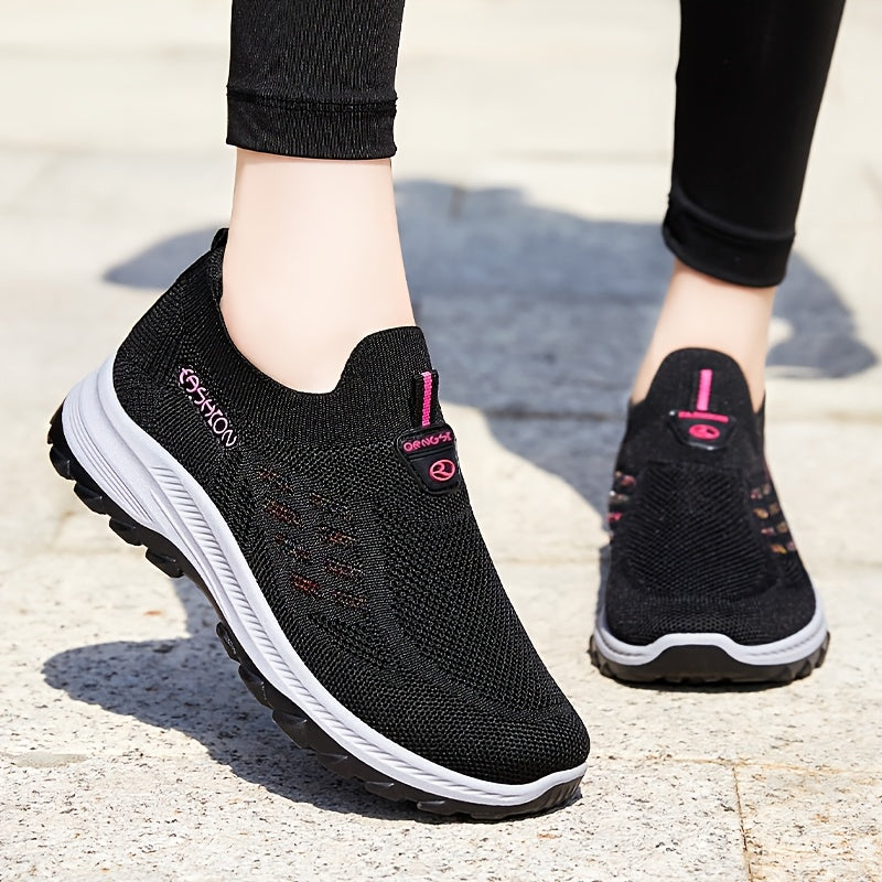 Women's Knit Casual Sneakers Breathable Mesh Slip-On Walking Shoes