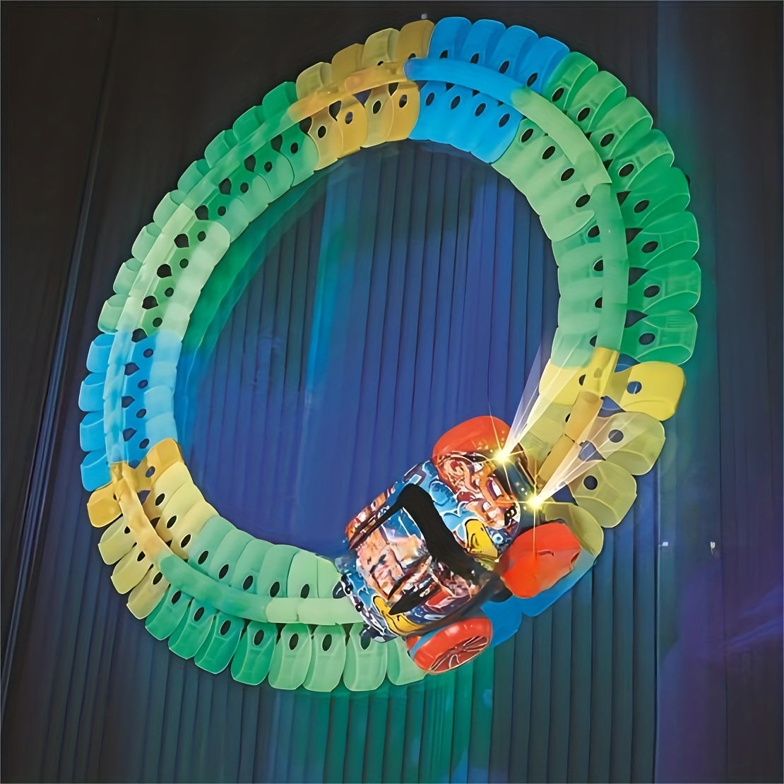 Kids Track Set with LED Light-Up Race Car, Flexible Bendable ABS Track System for Boys Age 3+