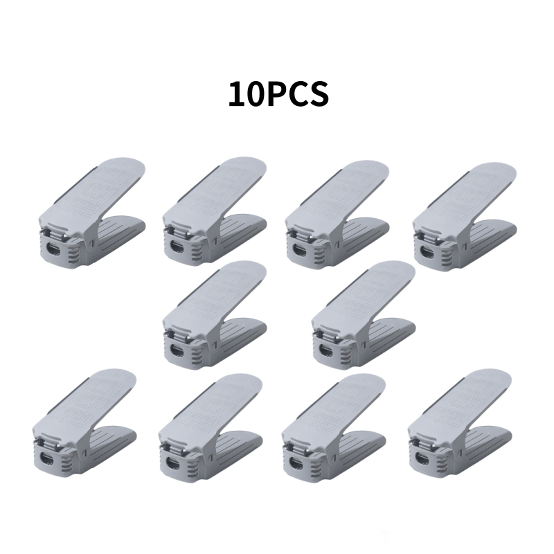 Estante para zapatos de doble capa ajustable y plegable, gris y negro, para almacenamiento de flats y zapatillas