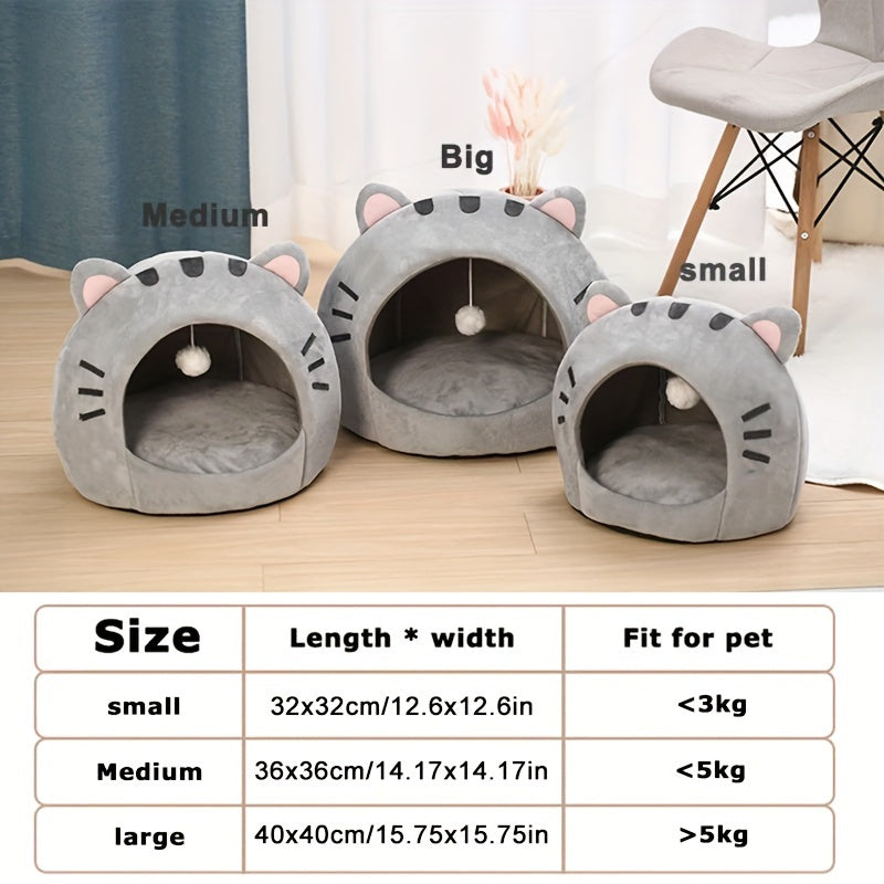 Cat Cave Bed with Cushion for Cats Warm Cozy Polyester Classic Style Small Indoor Pet House
