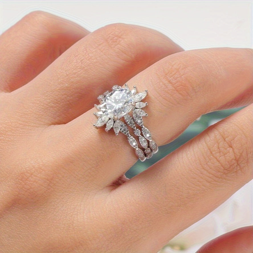 Ayollar uchun Moissanite to'y uzuklari, 5 ta tosh, ot ko'zli kesim, sterling kumush, 18K oq oltin bilan qoplangan