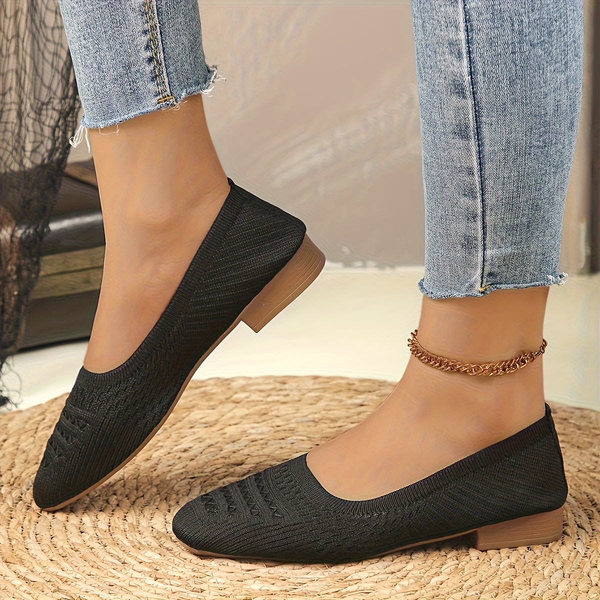 Women's Knitted Slip-On Shoes Breathable Summer Flat Casual Shoes