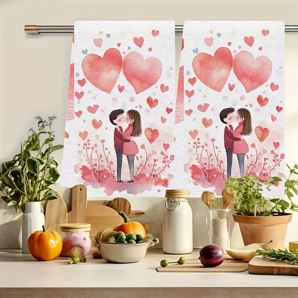 Juego de 2 toallas de cocina para San Valentín Abrazo romántico 40x60cm de alta absorción