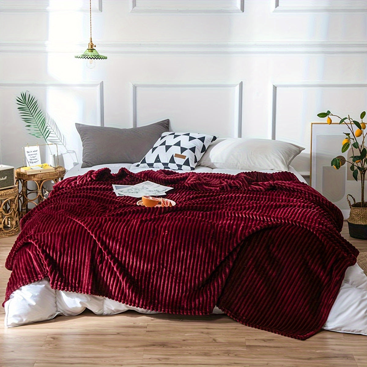 Plush Blanket with Drawstring Solid Color Throw Blanket Multi-Functional Gift for All Seasons