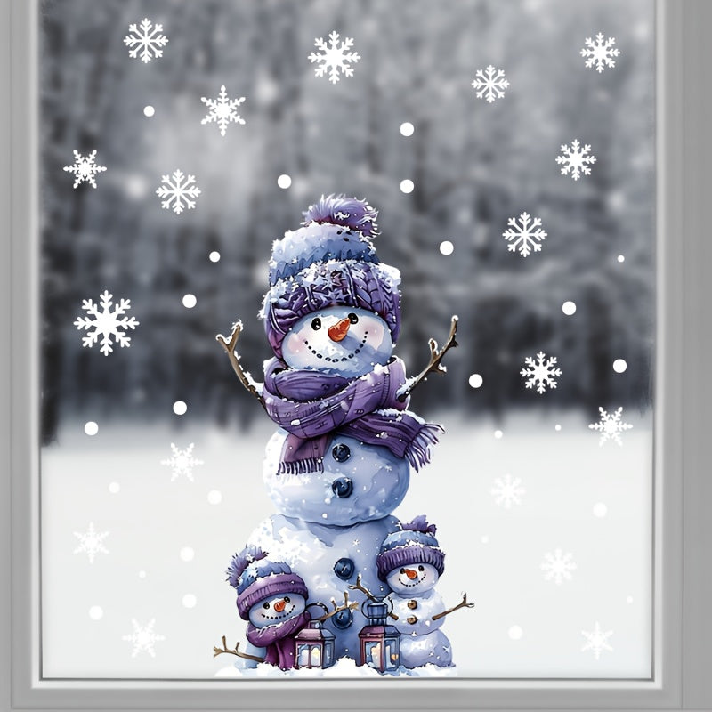 Snowman Christmas Window Cling Double-Sided Reusable PVC Static Decal for Holiday Decor