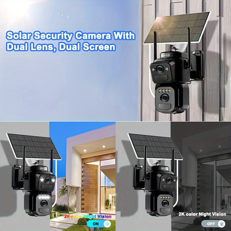 360-Degree Solar-Powered CCTV Camera with Spotlight Alarm Motion Detection Color Night Vision Two-Way Audio
