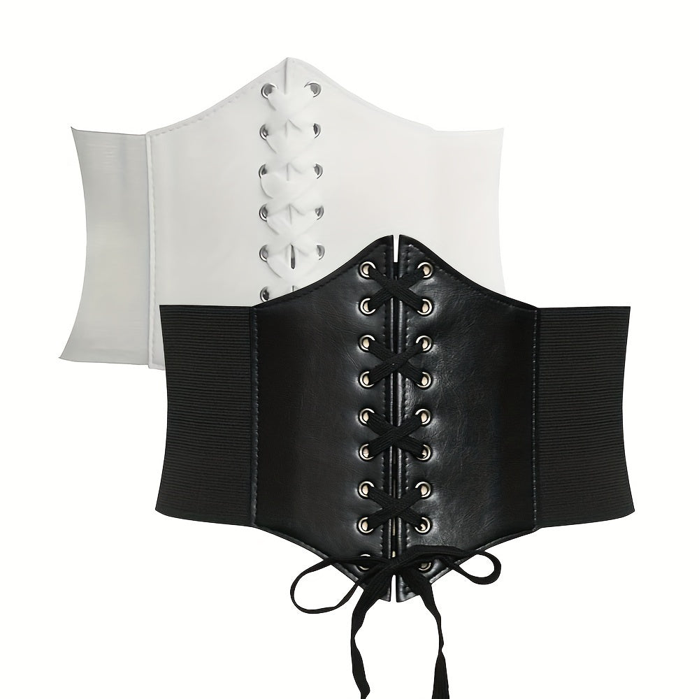 Women's Solid Color Elastic Waist Shaping Belt with Rivets for Casual and Party Wear