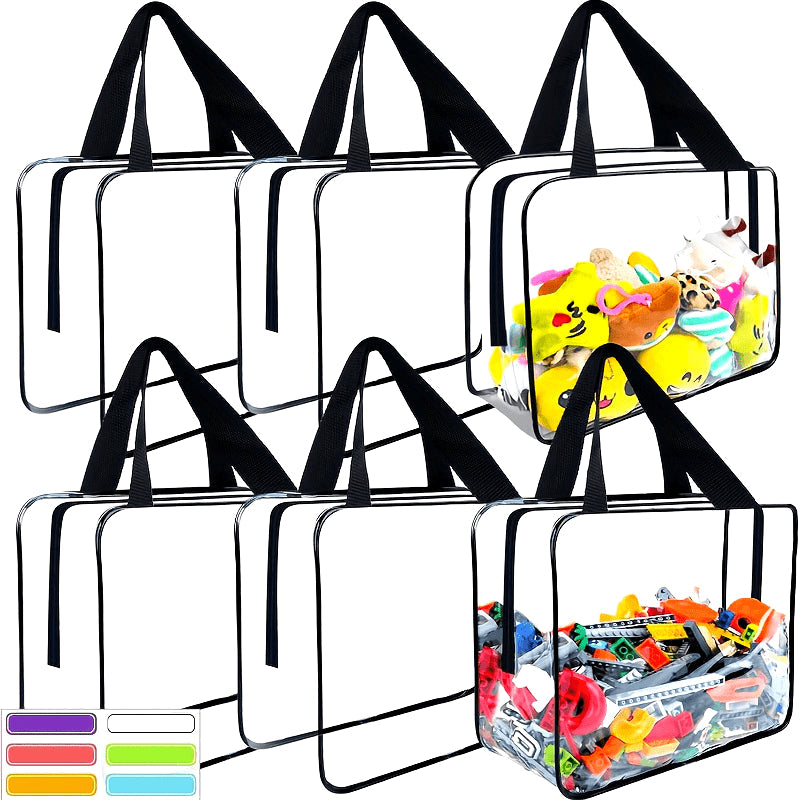 Clear PVC Storage Bags with Zipper 6 Pack Large Waterproof Reusable Organizer for Toys Crafts and Books
